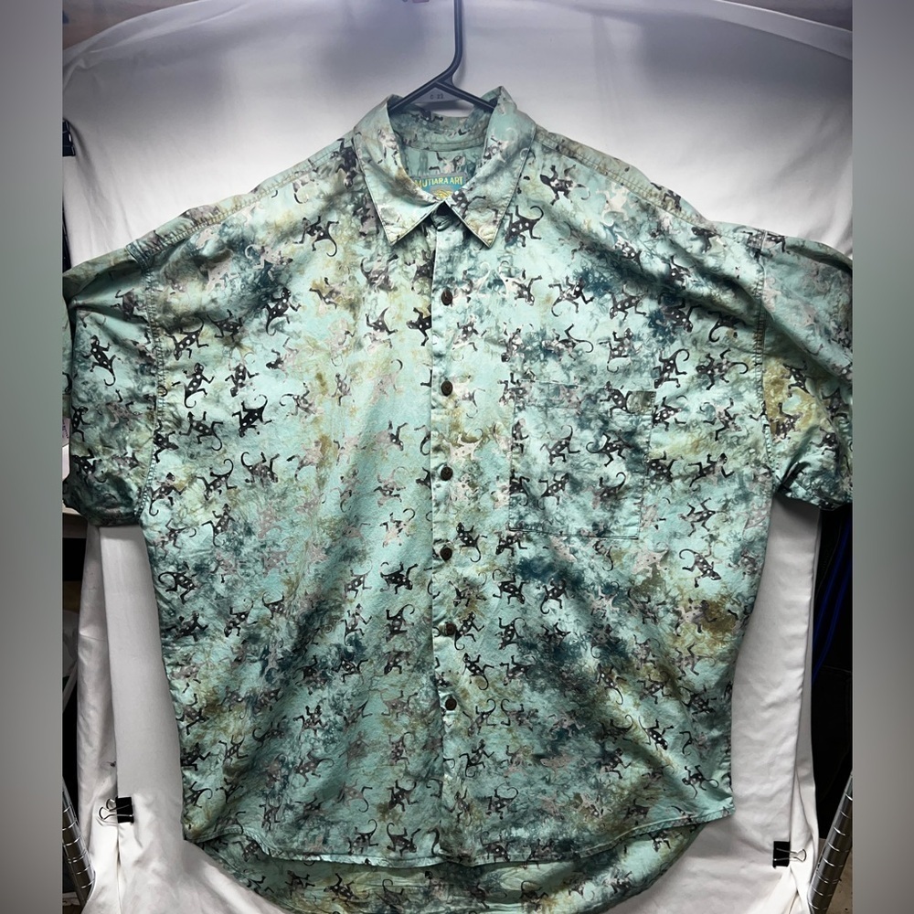 Mutiara Art Bali Shirt Mens XL Blue Geckos Amphibians AOP‎ Hawaiian Party